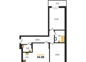 Продается 2-ком. квартира, 66.9 м2, Воронеж, проспект Труда, 117