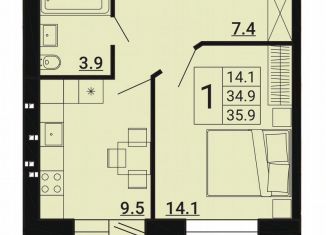 Продам однокомнатную квартиру, 35.9 м2, Орловская область, бульвар Героев, 7
