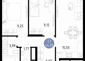 Продажа 2-ком. квартиры, 46.4 м2, Рязань