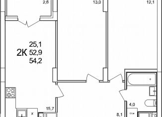 Продается 2-комнатная квартира, 54.2 м2, деревня Анкудиновка, жилой комплекс КМ Анкудиновский Парк, 47, ЖК КМ Анкудиновский Парк