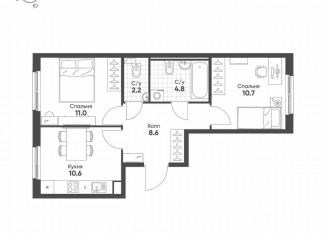 Двухкомнатная квартира на продажу, 47.9 м2, посёлок Шушары
