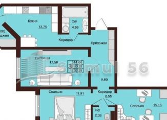 Продаю трехкомнатную квартиру, 82.2 м2, Оренбург, Нагорная улица, 4