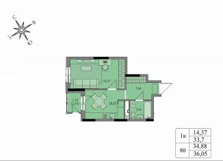 Однокомнатная квартира на продажу, 34.9 м2, Удмуртия