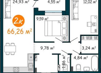 Продаю 2-комнатную квартиру, 66.3 м2, Тюмень, Краснооктябрьская улица, 8, ЖК ДОК