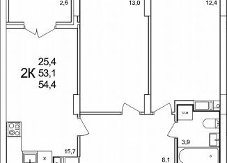 Продается 2-комнатная квартира, 54.4 м2, деревня Анкудиновка, деревня Анкудиновка, 47А