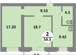 Продам 2-комнатную квартиру, 59.3 м2, Красноярский край, Соколовская улица, 52