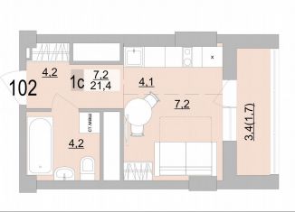 Продается квартира студия, 21.4 м2, Екатеринбург, Верх-Исетский район, Черкасская улица, 5к3
