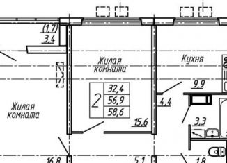 Продам 2-ком. квартиру, 58.6 м2, Воронеж