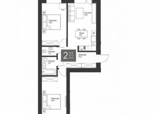 2-ком. квартира на продажу, 70.3 м2, Татарстан, улица Гафиатуллина, 60