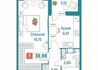 Продаю 1-комнатную квартиру, 38.7 м2, Мурино, ЖК Графика