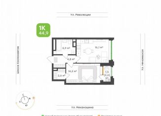Продажа 1-комнатной квартиры, 44.9 м2, Пермь, улица Механошина, 16