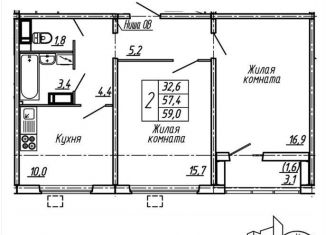 Продается двухкомнатная квартира, 59 м2, Воронеж