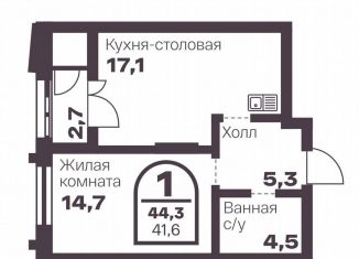 Однокомнатная квартира на продажу, 41.6 м2, Челябинск
