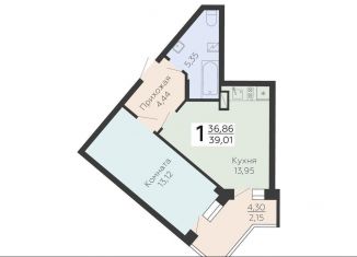 Продается однокомнатная квартира, 39 м2, Воронеж