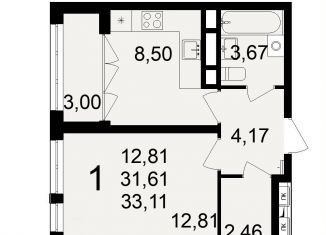 1-ком. квартира на продажу, 33.1 м2, Тула