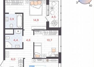 Двухкомнатная квартира на продажу, 65.2 м2, Екатеринбург, Ленинский район