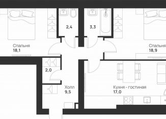 2-комнатная квартира на продажу, 74.4 м2, Тула, улица Героев России, 6