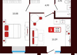 Продаю 1-комнатную квартиру, 41.9 м2, Октябрьский