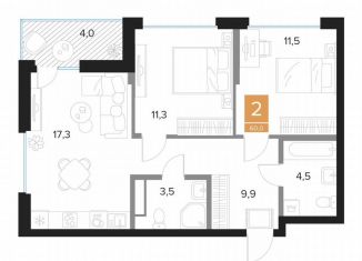 Продается двухкомнатная квартира, 60 м2, Курск