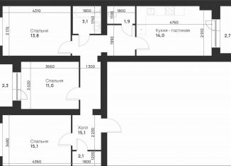 Трехкомнатная квартира на продажу, 81.1 м2, Тула, улица Героев России, 6