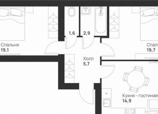 2-ком. квартира на продажу, 66.3 м2, Тула, улица Героев России, 6