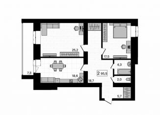 Продаю 2-ком. квартиру, 95.6 м2, село Чигири, Европейская улица, 13