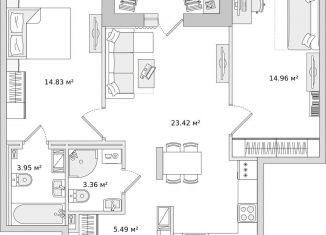 Продается 2-комнатная квартира, 70.3 м2, Санкт-Петербург, ЖК Чёрная Речка