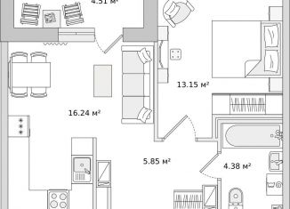 Продажа 1-ком. квартиры, 44.9 м2, Санкт-Петербург, ЖК Чёрная Речка