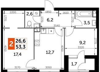 2-комнатная квартира на продажу, 53.3 м2, Москва, метро Тушинская