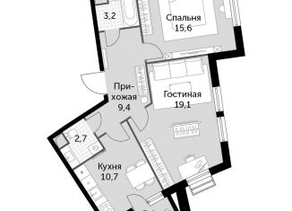 2-ком. квартира на продажу, 62.4 м2, посёлок Развилка, Римский проезд, 13, ЖК Римский