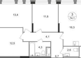 Продам 3-комнатную квартиру, 74.1 м2, Московский