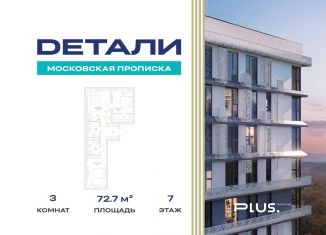 Трехкомнатная квартира на продажу, 72.7 м2, посёлок Марьино