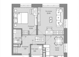 Продается 2-комнатная квартира, 55.2 м2, Казань, ЖК Станция Спортивная