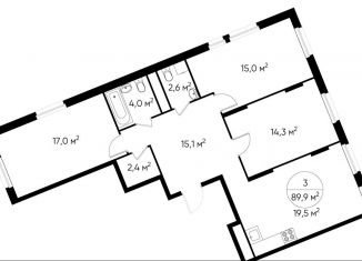 Продается 3-ком. квартира, 89.9 м2, деревня Рассказовка, деревня Рассказовка, 1