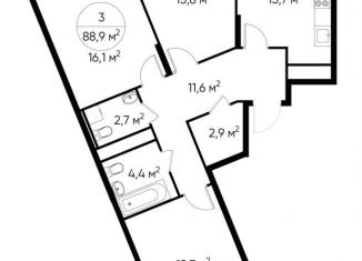 Продается 3-ком. квартира, 88.9 м2, деревня Рассказовка, деревня Рассказовка, 1