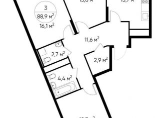 Продается трехкомнатная квартира, 88.9 м2, деревня Рассказовка, деревня Рассказовка, 1