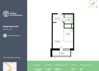 Квартира на продажу студия, 28.9 м2, Котельники, микрорайон Новые Котельники, 22