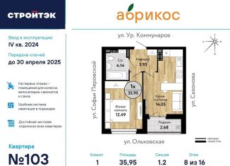 Продается 1-ком. квартира, 36 м2, Екатеринбург, ЖК Абрикос