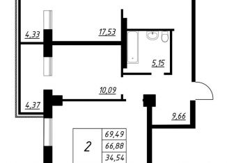 Продам 2-ком. квартиру, 69.5 м2, Уссурийск, Крестьянская улица, 94