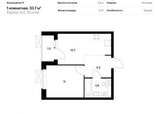 Продаю 1-ком. квартиру, 33.7 м2, Екатеринбург, жилой комплекс Космонавтов 11, 4.2, ЖК Космонавтов 11