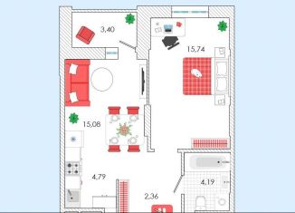 Продается 2-комнатная квартира, 44.5 м2, Тюмень, улица Ю.-Р.Г. Эрвье, 34, ЖК Набережный Квартал