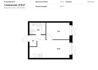 Продам 1-ком. квартиру, 31.9 м2, Екатеринбург, жилой комплекс Космонавтов 11, 4.2, ЖК Космонавтов 11