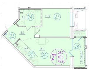 Продам двухкомнатную квартиру, 42.9 м2, Ростов-на-Дону