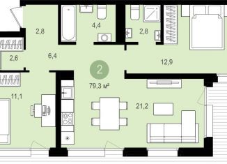 Продам 2-ком. квартиру, 79.3 м2, Новосибирск, улица Аэропорт, с23, ЖК Авиатор