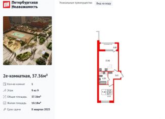 1-комнатная квартира на продажу, 37.4 м2, Санкт-Петербург, метро Елизаровская