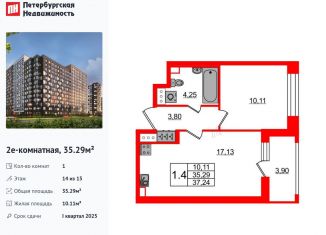 Продажа 1-ком. квартиры, 35.3 м2, Санкт-Петербург, Дальневосточный проспект, 23, метро Елизаровская