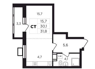 Продам квартиру студию, 33.3 м2, деревня Кабицыно, жилой комплекс Соседи, 1