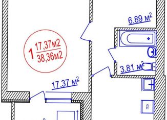 Продам 1-ком. квартиру, 38.4 м2, Уфа, Ленинский район, улица Лётчиков, 1/9