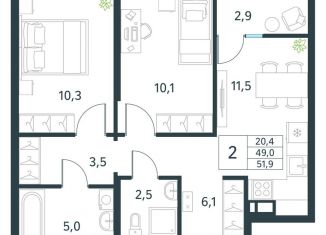 Продажа 2-ком. квартиры, 51.9 м2, Забайкальский край