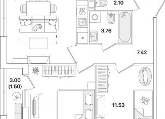 Продаю 2-ком. квартиру, 56.7 м2, Санкт-Петербург, метро Академическая